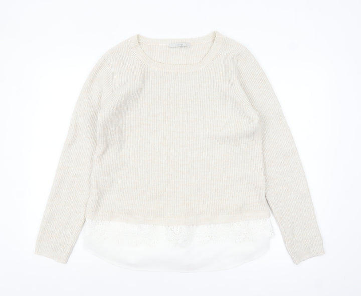 George Women’s Beige Knit Lace Hem Pullover Jumper Size 14