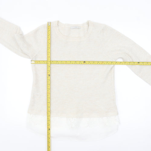 George Women’s Beige Knit Lace Hem Pullover Jumper Size 14