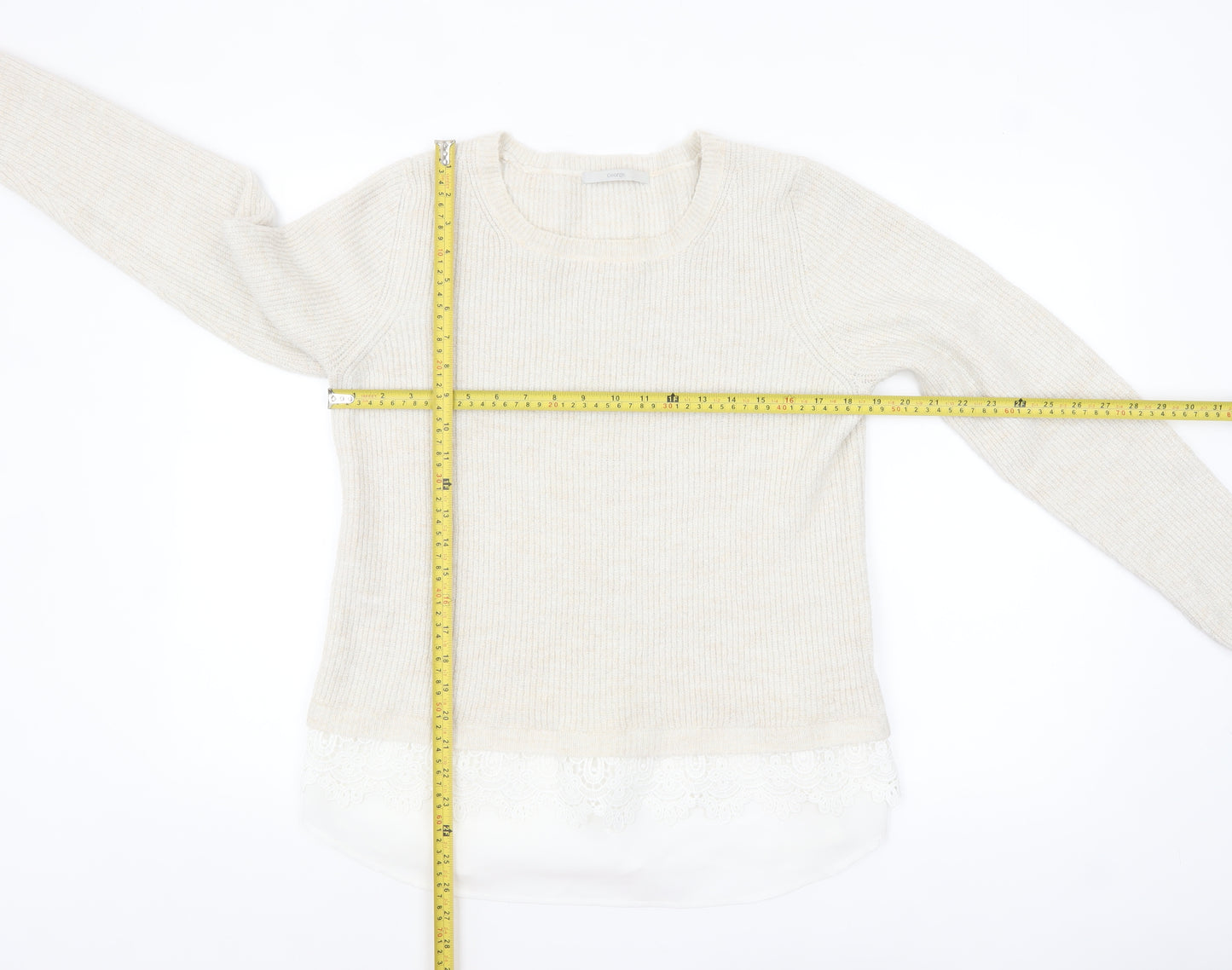 George Women’s Beige Knit Lace Hem Pullover Jumper Size 14