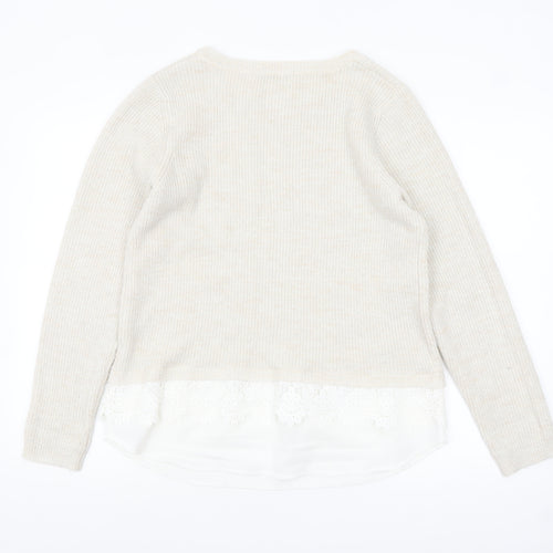 George Women’s Beige Knit Lace Hem Pullover Jumper Size 14