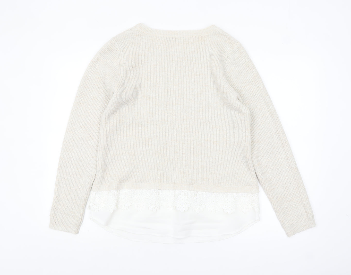 George Women’s Beige Knit Lace Hem Pullover Jumper Size 14