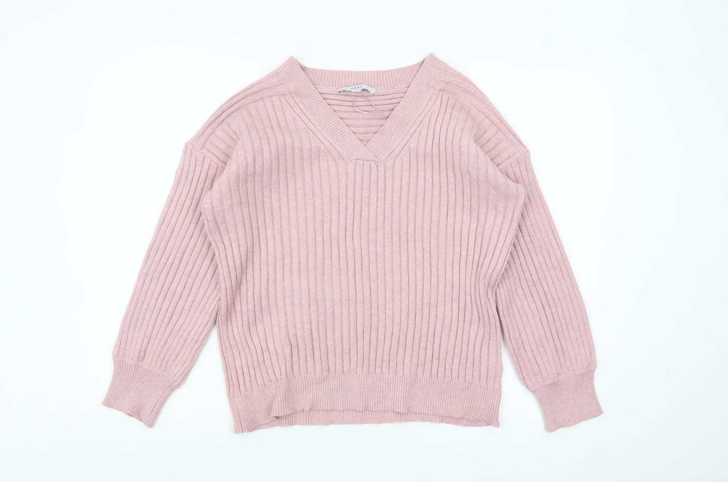 Next Women’s Pink V-Neck Rib Knit Pullover Jumper Size L