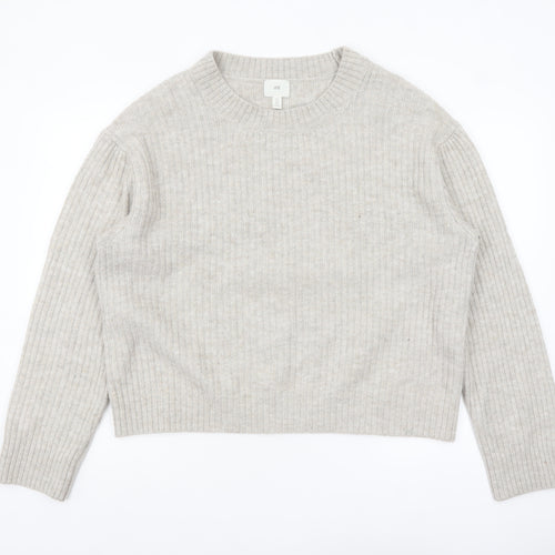H&M Womens Beige Wool Blend Ribbed Knit Jumper Size 14