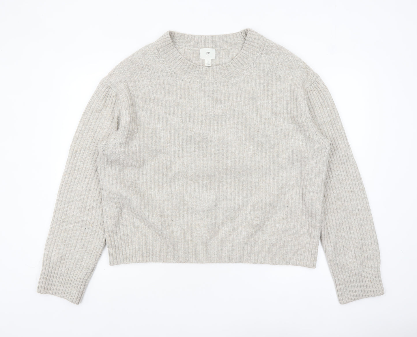 H&M Womens Beige Wool Blend Ribbed Knit Jumper Size 14