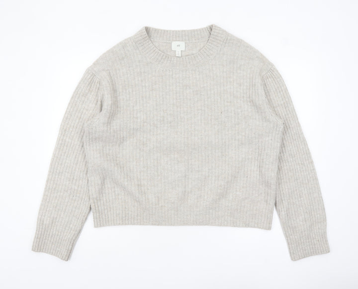 H&M Womens Beige Wool Blend Ribbed Knit Jumper Size 14