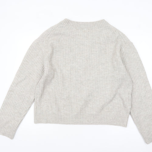H&M Womens Beige Wool Blend Ribbed Knit Jumper Size 14