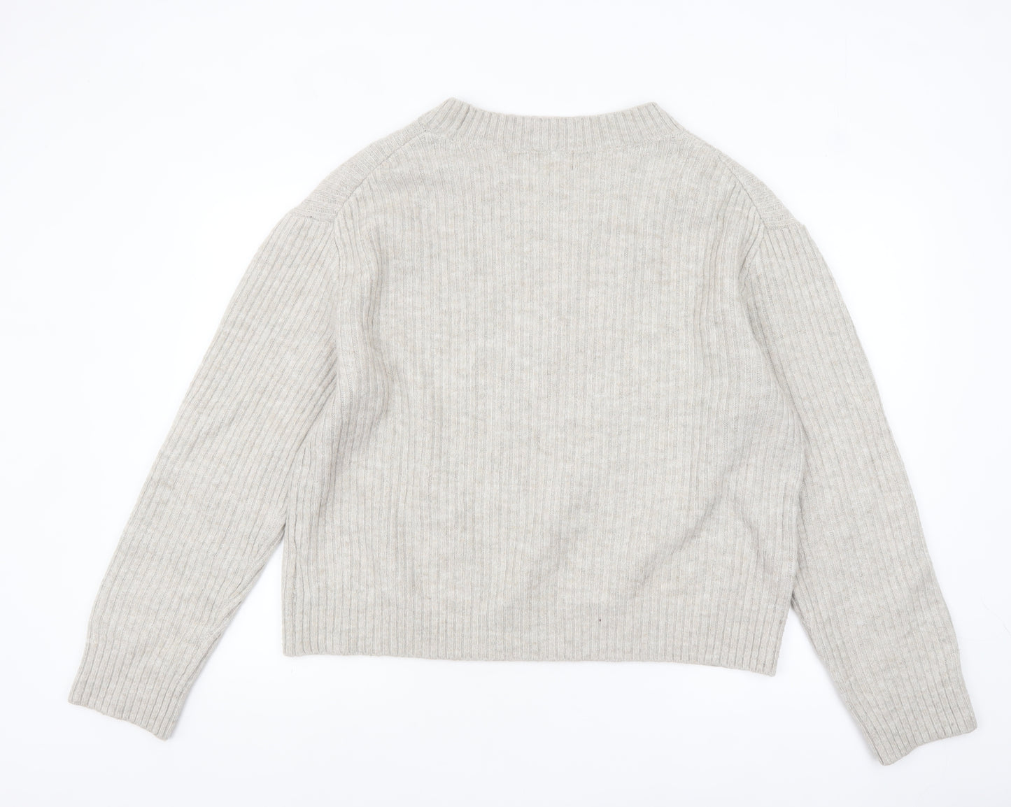 H&M Womens Beige Wool Blend Ribbed Knit Jumper Size 14
