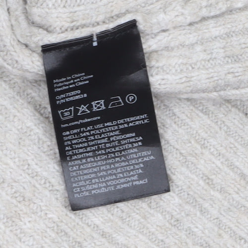H&M Womens Beige Wool Blend Ribbed Knit Jumper Size 14