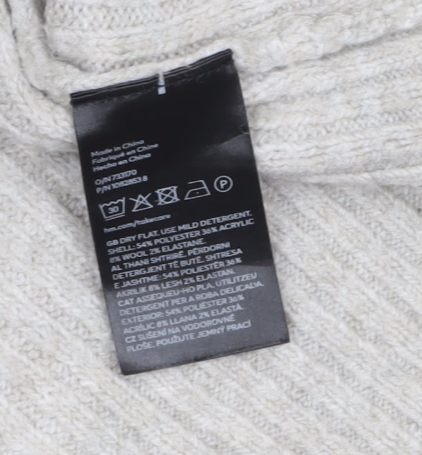 H&M Womens Beige Wool Blend Ribbed Knit Jumper Size 14