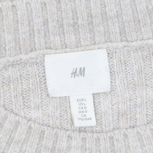 H&M Womens Beige Wool Blend Ribbed Knit Jumper Size 14