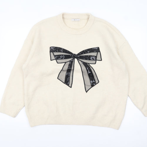 Tu Women’s Ivory Bow Sequin Knit Jumper Size 18 Pullover