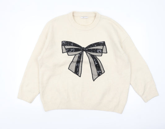 Tu Women’s Ivory Bow Sequin Knit Jumper Size 18 Pullover