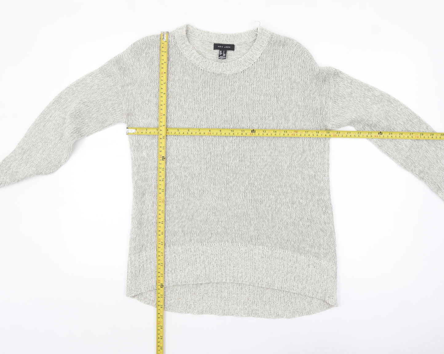 New Look Women's Grey Acrylic Knit Crew Neck Jumper Size S