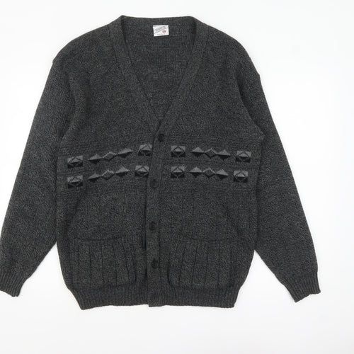 Menswear Men's Grey L Chunky Knit Geometric Button Cardigan