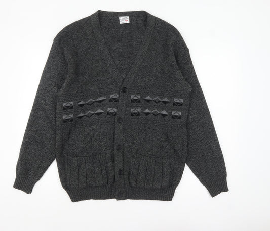 Menswear Men's Grey L Chunky Knit Geometric Button Cardigan