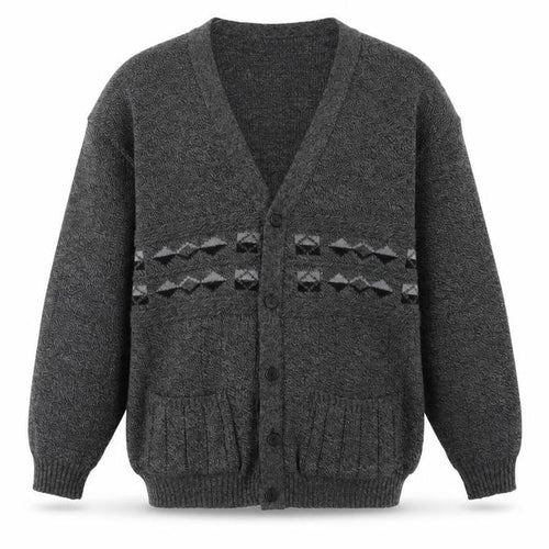 Menswear Men's Grey L Chunky Knit Geometric Button Cardigan
