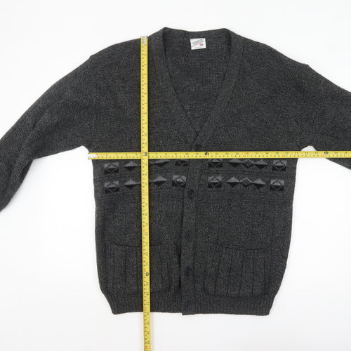 Menswear Men's Grey L Chunky Knit Geometric Button Cardigan