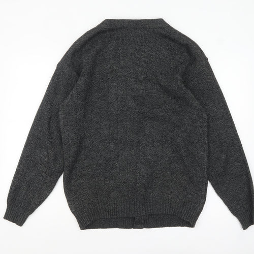 Menswear Men's Grey L Chunky Knit Geometric Button Cardigan