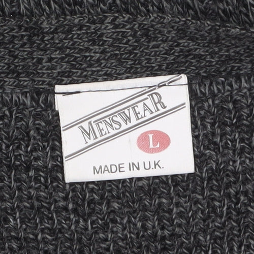 Menswear Men's Grey L Chunky Knit Geometric Button Cardigan