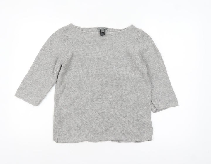 MNG Women Grey 3/4 Sleeve Boat Neck Knit Pullover Jumper Size 10