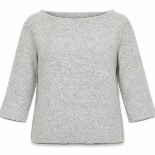 MNG Women Grey 3/4 Sleeve Boat Neck Knit Pullover Jumper Size 10