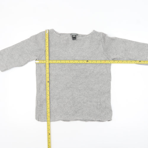 MNG Women Grey 3/4 Sleeve Boat Neck Knit Pullover Jumper Size 10