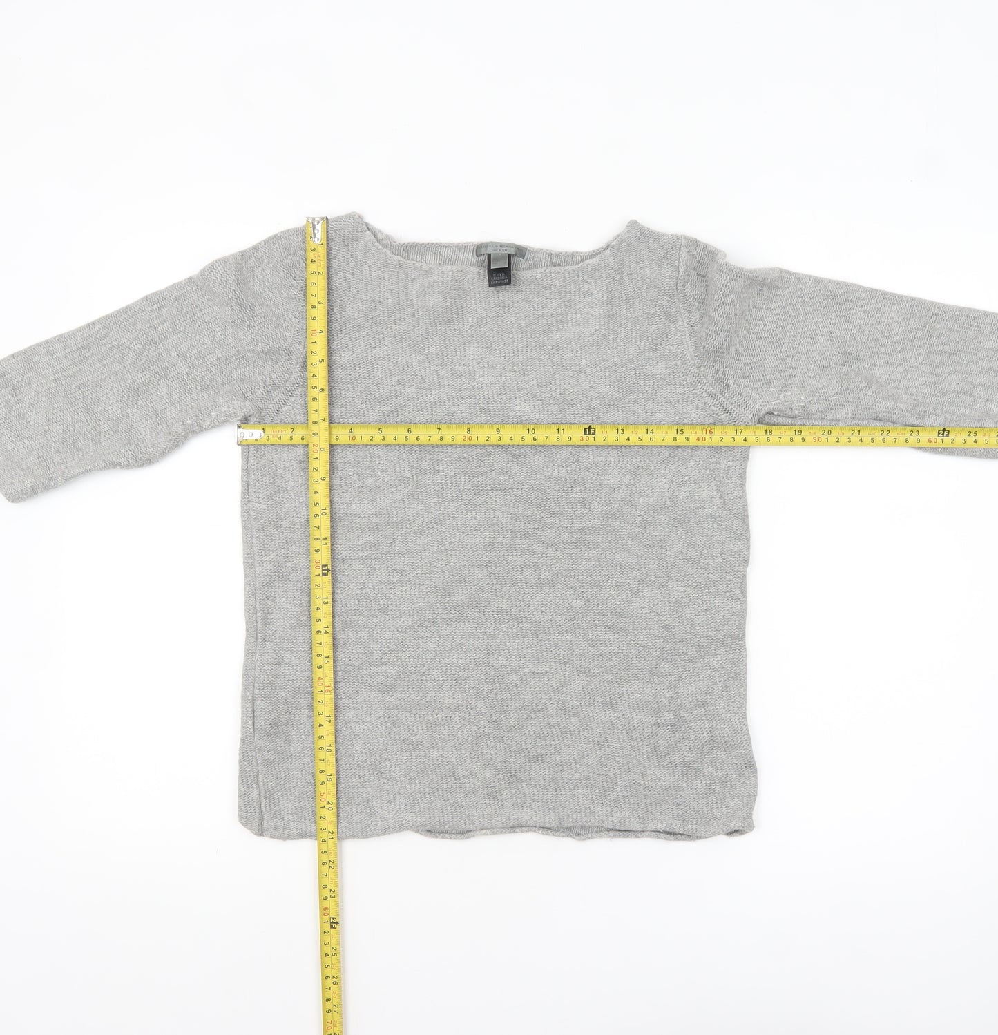 MNG Women Grey 3/4 Sleeve Boat Neck Knit Pullover Jumper Size 10