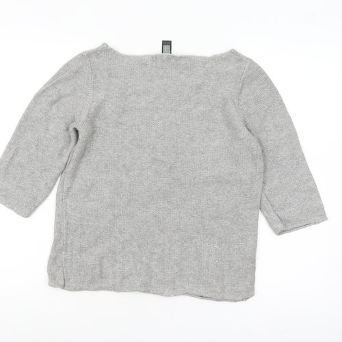 MNG Women Grey 3/4 Sleeve Boat Neck Knit Pullover Jumper Size 10