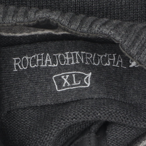 Rocha John Rocha Men's Grey Cotton Henley Jumper XL