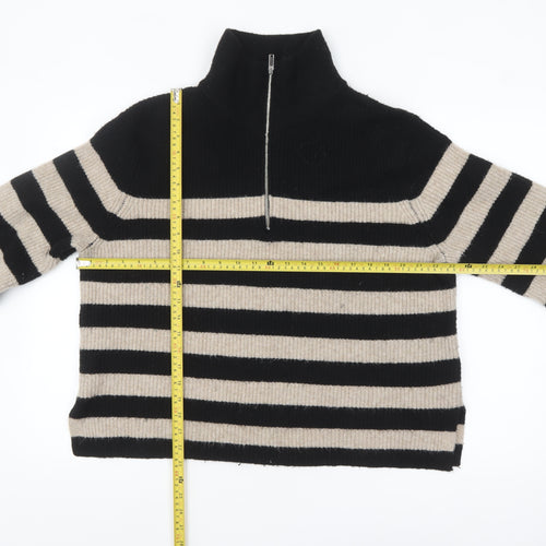 New Look Women’s Black Beige Striped High Neck Half Zip Jumper Size 18