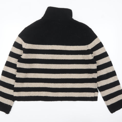 New Look Women’s Black Beige Striped High Neck Half Zip Jumper Size 18
