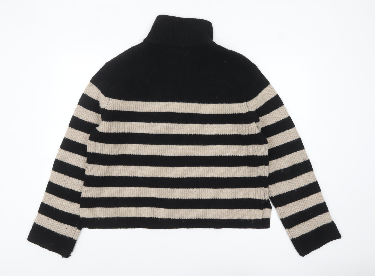 New Look Women’s Black Beige Striped High Neck Half Zip Jumper Size 18