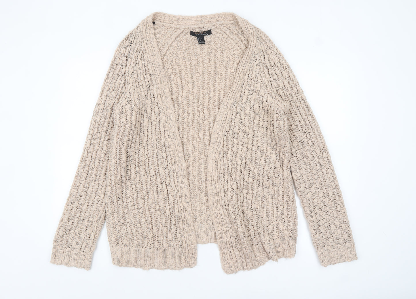 Forever 21 Women Beige Chunky Knit Long Sleeve Cardigan L