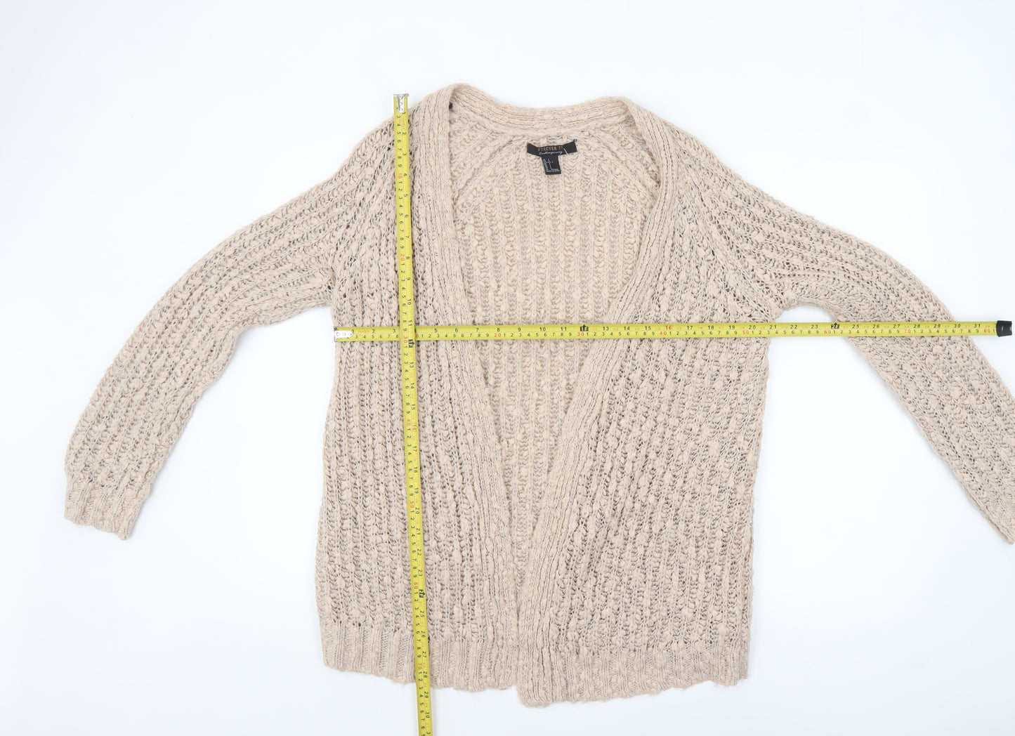 Forever 21 Women Beige Chunky Knit Long Sleeve Cardigan L