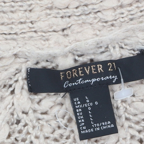 Forever 21 Women Beige Chunky Knit Long Sleeve Cardigan L