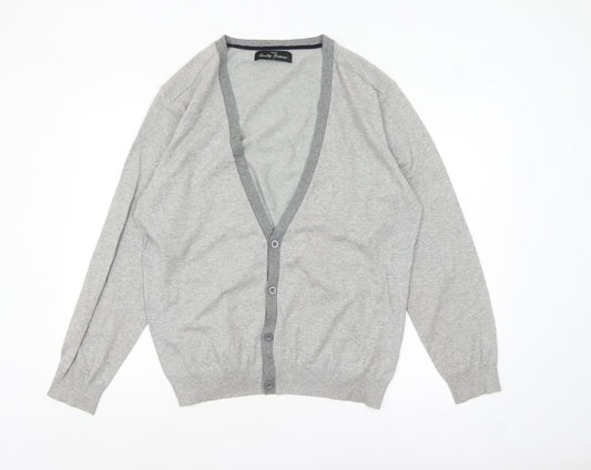 Next Men's Grey Cotton Knit Cardigan L V-Neck Button Casual