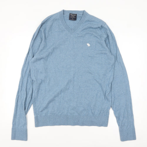 Abercrombie & Fitch Men's Blue Wool Cotton V-Neck Jumper XL