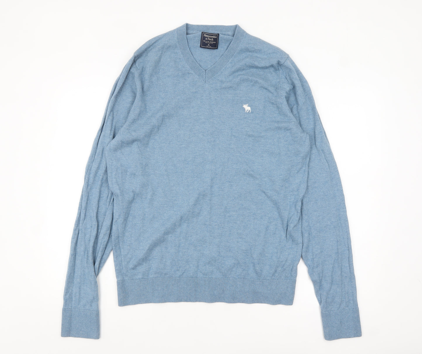Abercrombie & Fitch Men's Blue Wool Cotton V-Neck Jumper XL