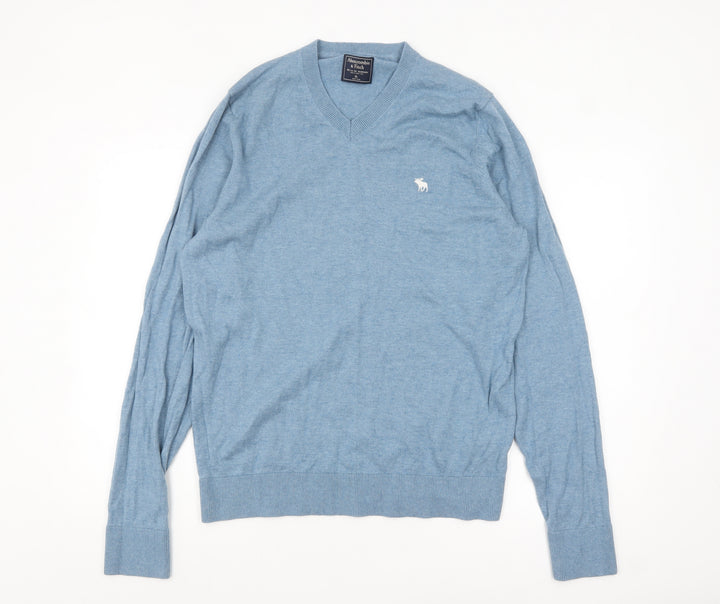 Abercrombie & Fitch Men's Blue Wool Cotton V-Neck Jumper XL