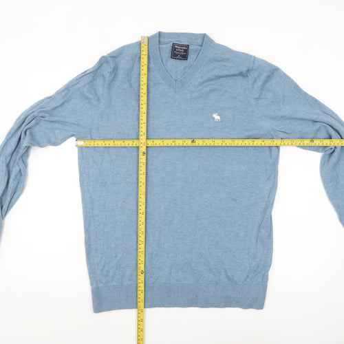 Abercrombie & Fitch Men's Blue Wool Cotton V-Neck Jumper XL