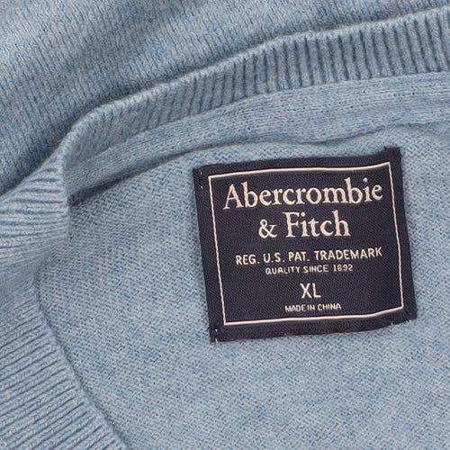 Abercrombie & Fitch Men's Blue Wool Cotton V-Neck Jumper XL