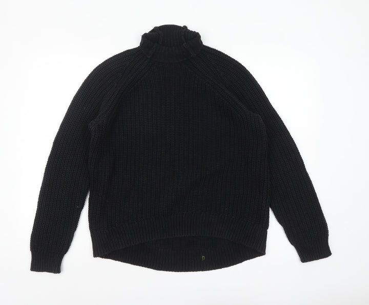 GAP Women's Black Roll Neck Chunky-Knit Cotton Jumper Size S
