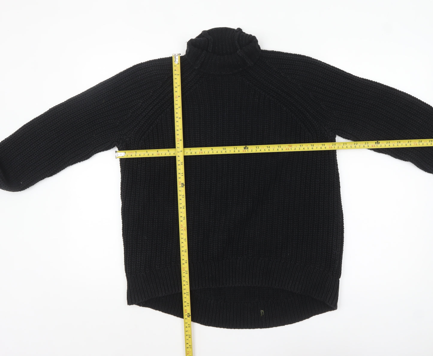 GAP Women's Black Roll Neck Chunky-Knit Cotton Jumper Size S