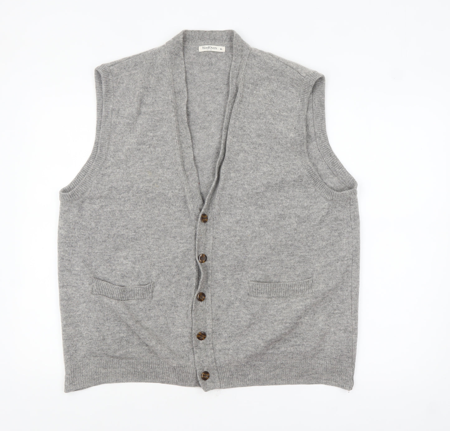 WoolOvers Men's Grey Wool Button Vest Jumper XL Classic Knit