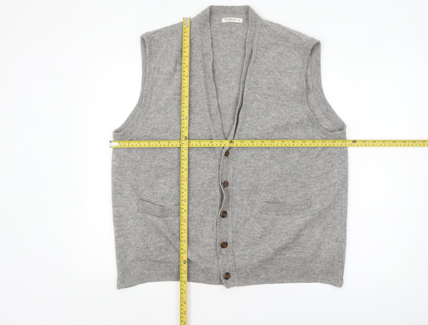 WoolOvers Men's Grey Wool Button Vest Jumper XL Classic Knit