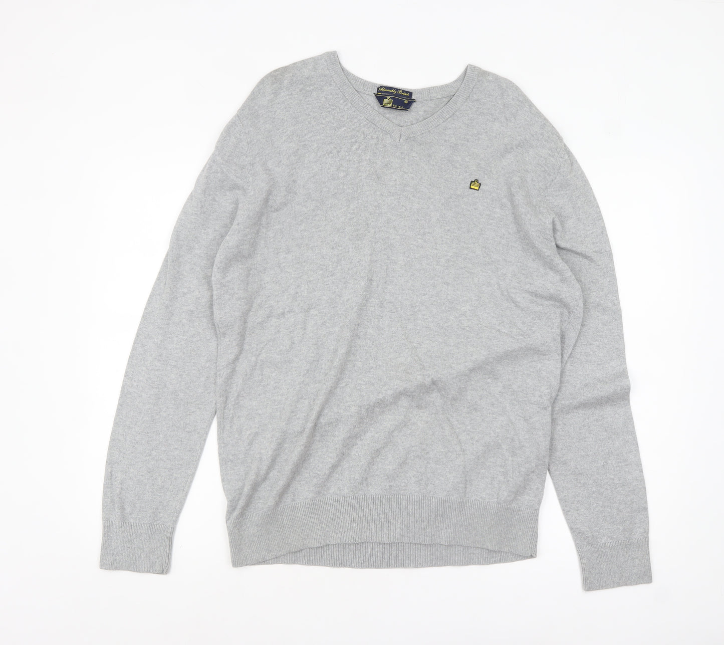 Admiral Men's Grey V-Neck Cotton Pullover Jumper M Classic Knit