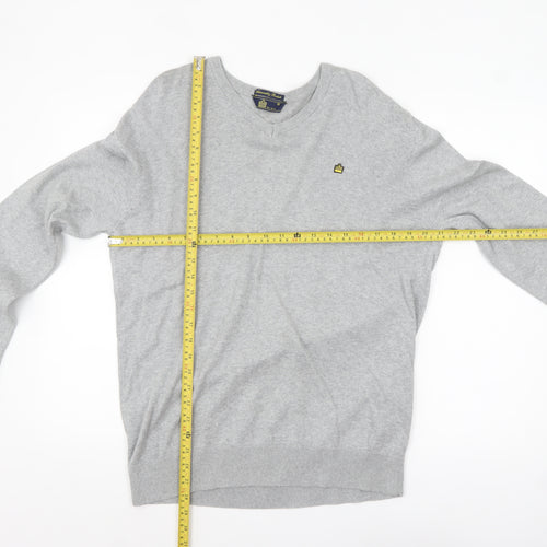 Admiral Men's Grey V-Neck Cotton Pullover Jumper M Classic Knit