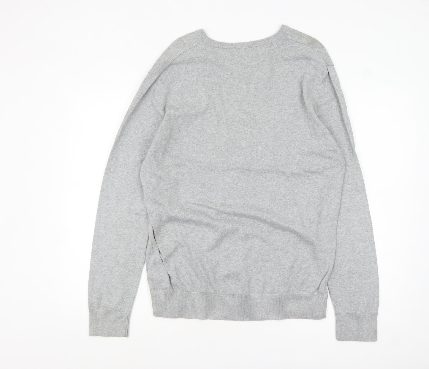 Admiral Men's Grey V-Neck Cotton Pullover Jumper M Classic Knit