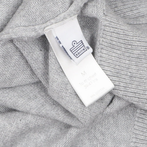 Admiral Men's Grey V-Neck Cotton Pullover Jumper M Classic Knit
