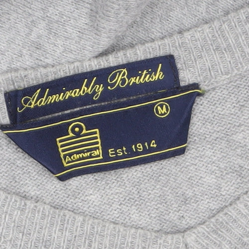 Admiral Men's Grey V-Neck Cotton Pullover Jumper M Classic Knit